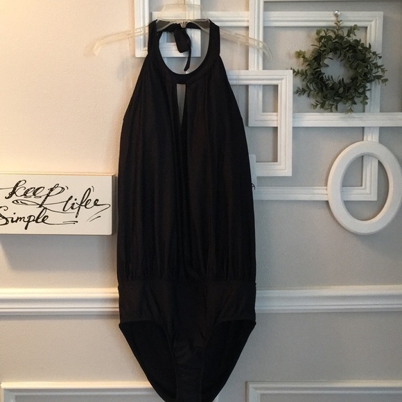 NWT Athena One Piece Halter Top Swimsuit Bathing Suit Black 18W NEW - Picture 4 of 9